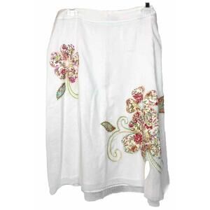 Pamela Brown Skirt A-Line White Floral Applique Sze 10, Women’s